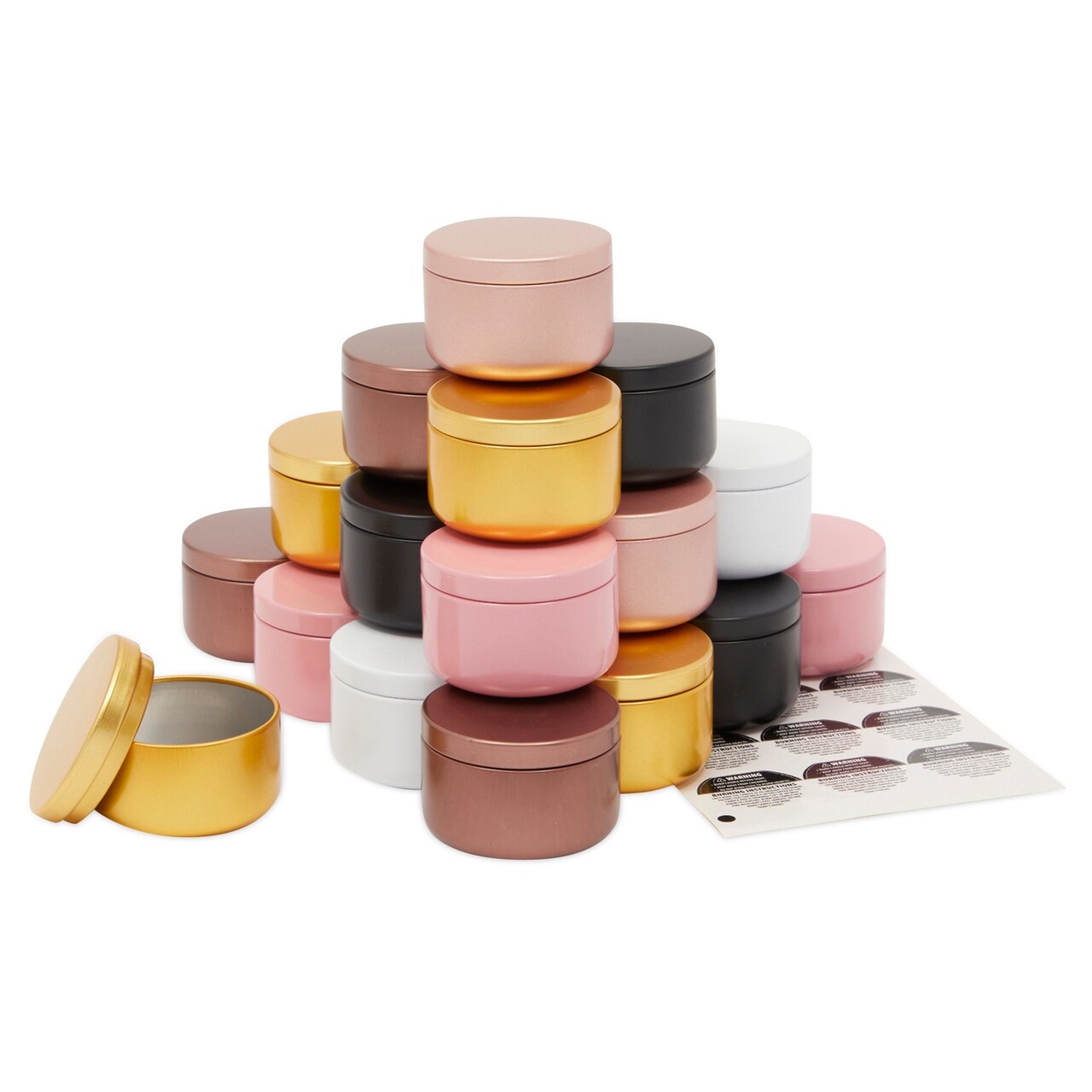 24 Pack Metal Candle Tins 2oz Small Cans with Lids Bulk with Warning Stickers for Candle Making 6 Colors